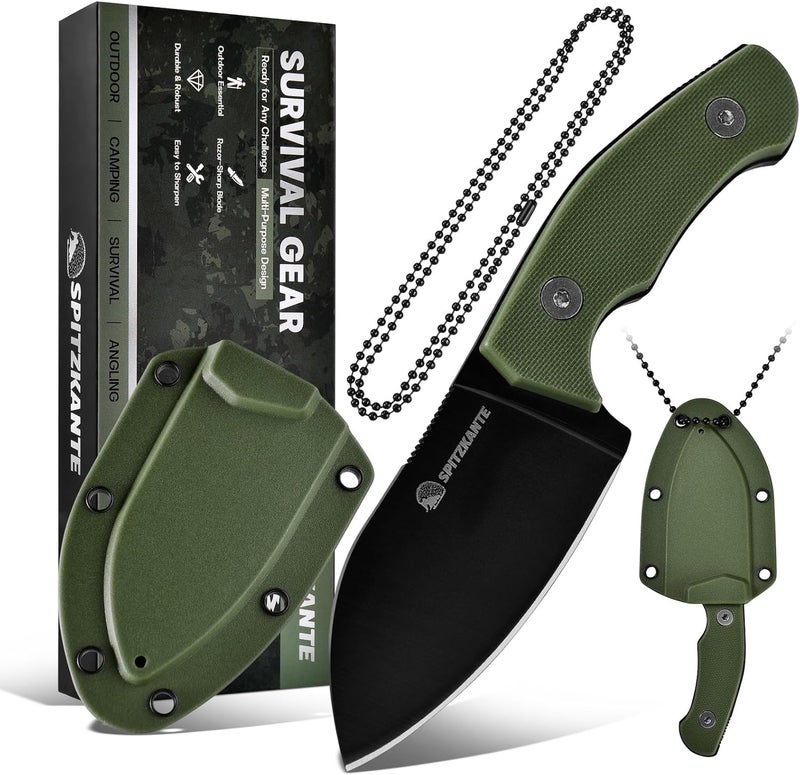 SPITZKANTE P-DA Neck Knife – EDC Fixed Blade with Sheath and Necklace, Full Tang 2.8" 5Cr14MoV Stainless Steel, Green Handle, for Hiking & Camping - Image 1